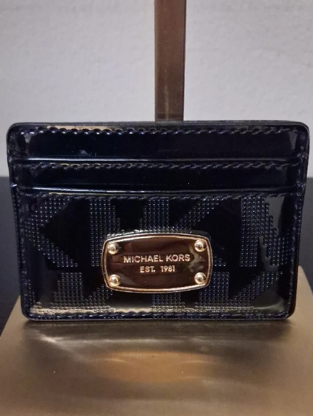 Michael Kors Black Patent Card Case with Gold Plaque NWOT
